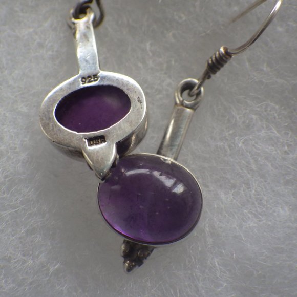 Vintage Sterling Silver Indian Amethyst Drop Earrings - Picture 3 of 6